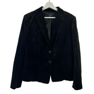 Ann Taylor Size 14 Blazer Jacket Black Velvet Long Sleeve Button Front Women's